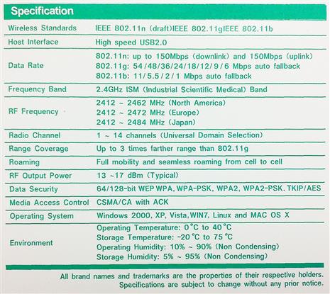 Wireless-N, Wi-Fi, USB Adapter Antena Sku#- 111144